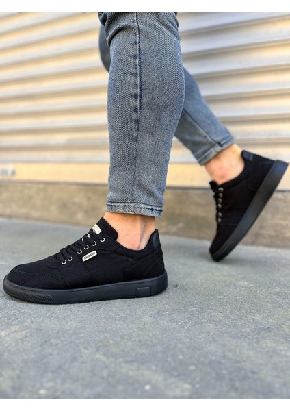 JY0118 Rex Bağcıklı Keten Kumaş Erkek Günlük Sneaker Ayakkabı Kst - Siyah fiyatları