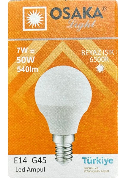 (1 adet) Osaka 7W (50W) Beyaz IŞIK E14 DUYLU (Ince Duy) LED Mini Ampul
