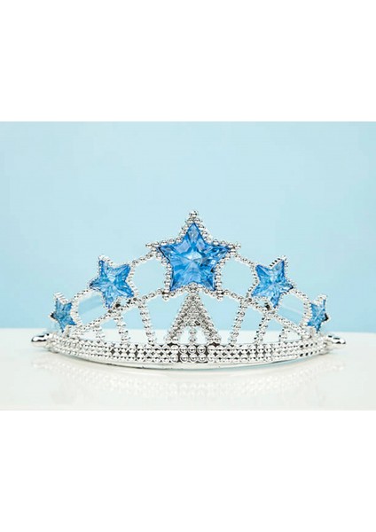Mavi Yıldız Taşlı Plastik Kraliçe Prenses Elsa Tacı Çocuk Boy (5324)