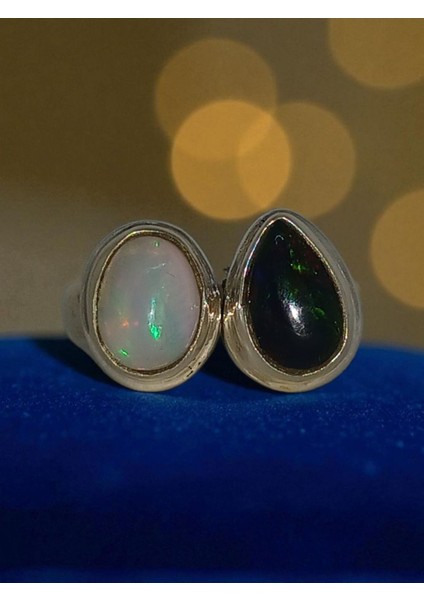 El Işçiliği Siyah ve Beyaz Opal Taşlı 925 Ayar Gümüş Kadın Yüzük – 19 Numara fiyatları