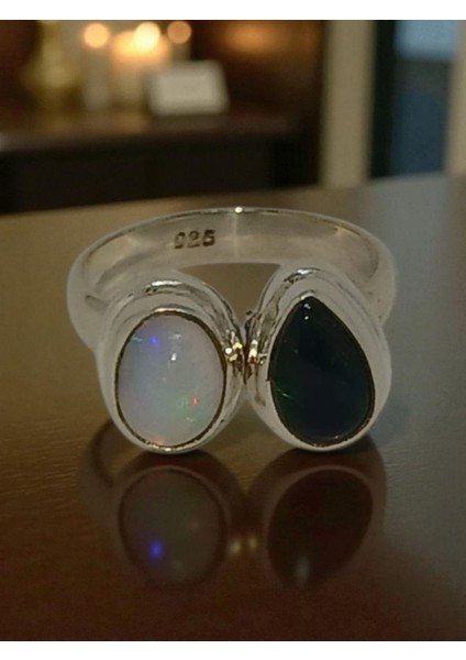 El Işçiliği Siyah ve Beyaz Opal Taşlı 925 Ayar Gümüş Kadın Yüzük – 19 Numara fırsatları