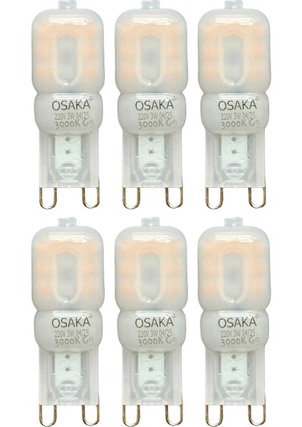 (6 adet) Osaka 3W Sarı Işık (3000K) Buzlu Dim Edilebilir G9 Duylu LED Kapsül Ampul