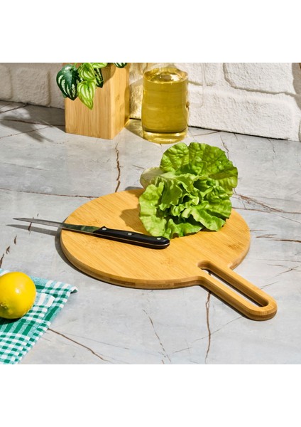 Bambu Yuvarlak Kesim Tahtası - Kahverengi - 40X28 cm