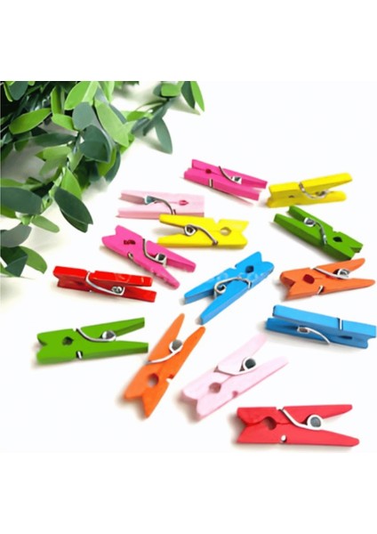 Mini Mandal -20 Adet Dekoratif Süsleme Renkli Minik Ahşap Mandal, Fotoğraf Mandalı, Not Kıskacı