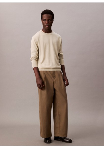 Bisiklet Yaka Normal Haki Erkek Kazak LV040BM343LL5_LS Supıma Cotton Crew