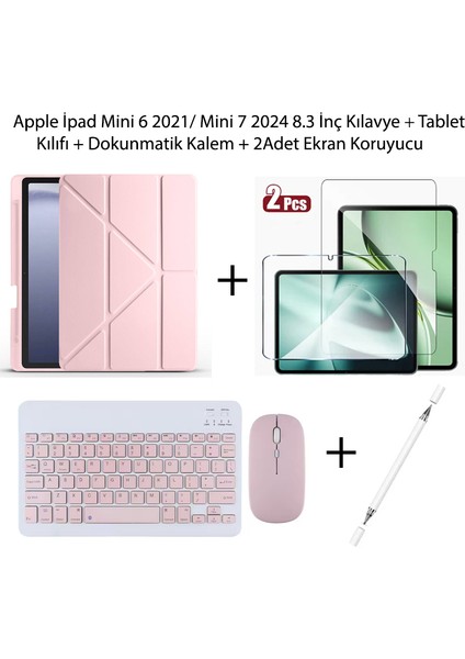 Yesnıce Apple Ipad Mini 6 / 7. Nesil Uyumlu Standlı Kılıf ve Dokunmatik Kalem ve Klavye ve Mouse