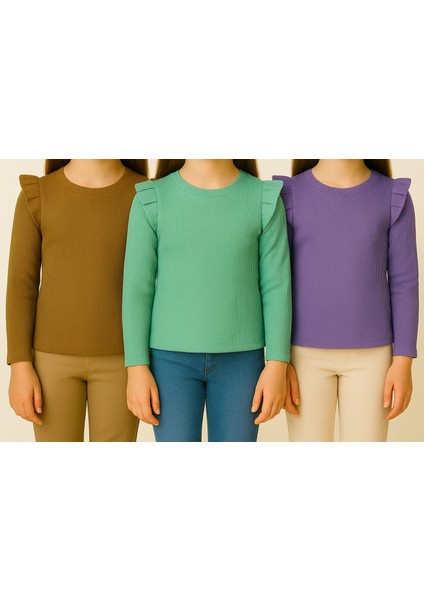 Kız Çocuk 3'lü Uzun Kollu Badi. 6 Ay 7 Yaş Arası 3 Lü Badi Seti Fırfır Detaylı %100 Pamuk Kız Bebek