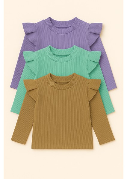 Kız Çocuk 3'lü Uzun Kollu Badi. 6 Ay 7 Yaş Arası 3 Lü Badi Seti Fırfır Detaylı %100 Pamuk Kız Bebek fiyatları