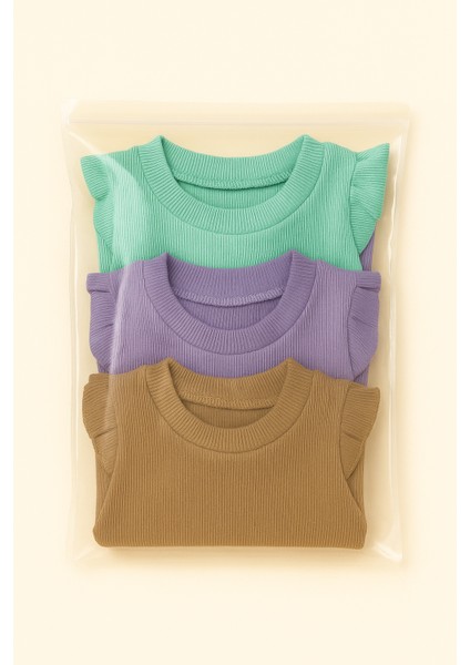 Kız Çocuk 3'lü Uzun Kollu Badi. 6 Ay 7 Yaş Arası 3 Lü Badi Seti Fırfır Detaylı %100 Pamuk Kız Bebek