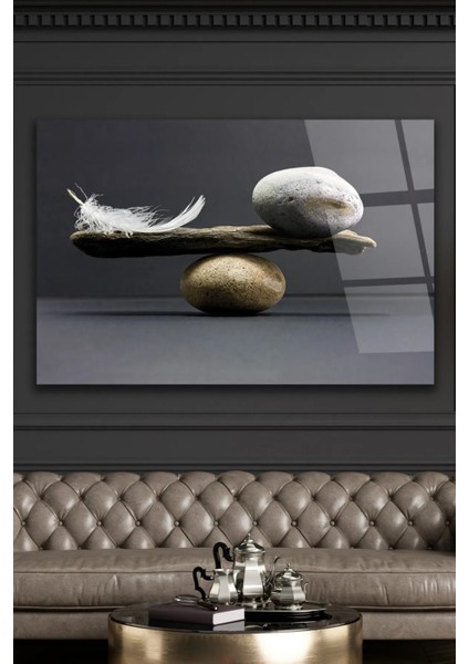 Taş Tüy Denge Dekoratif Cam Tablo