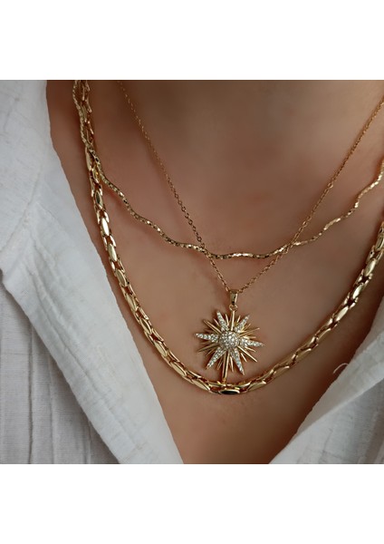 14K Altın Kaplama Yansımalı Yılan Zincir Kolye, Kalın Kadın Kolye