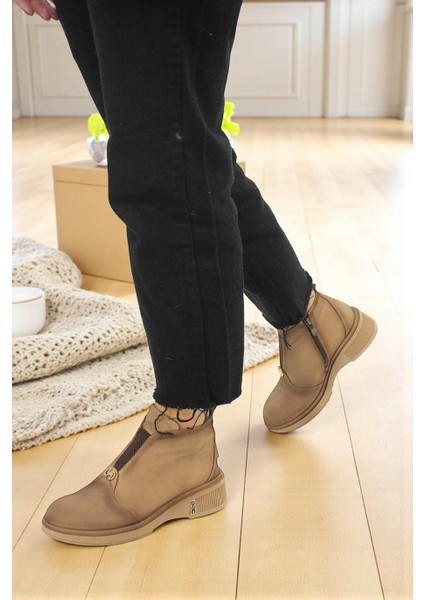 D25KB-8085 Bej Hakiki Deri Tam Ortopedik Günlük Kadın Bot modelleri