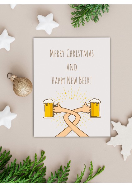 9'lu Yılbaşı Zarflı Hediye Kartı Özel Tasarım Paketleme Kartı Happy New Beer