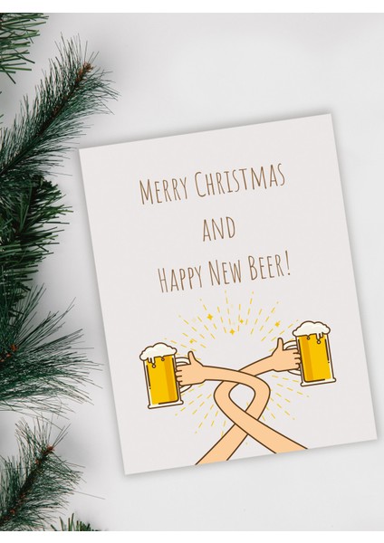 9'lu Yılbaşı Zarflı Hediye Kartı Özel Tasarım Paketleme Kartı Happy New Beer fiyatları