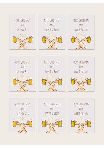 9'lu Yılbaşı Zarflı Hediye Kartı Özel Tasarım Paketleme Kartı Happy New Beer fırsatları