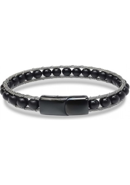 Oniks Doğaltaş ve Çelik Halat Örme Bileklik 9592B2DH1 indirimleri