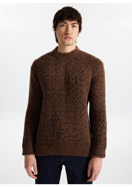 Bisiklet Yaka Loose Fit Düz Kahve Erkek Kazak M5WM-KZK1557 modelleri