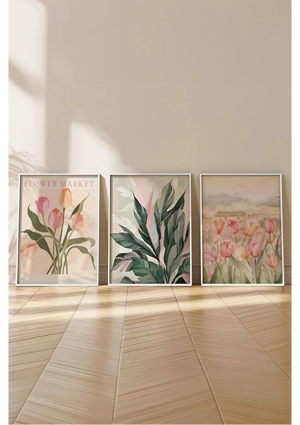 “whispers Of Spring” – Baharın Fısıltısı Çiçekler Dekoratif Çerçeveli Mdf 3lü Set Tablo Tablo