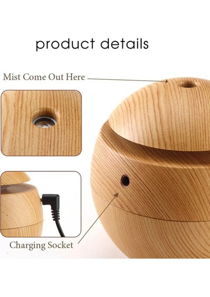 Mini Ahşap 130 ml Aromaterapi Hava Nemlendirici Difüzör Buhar Makinesi modelleri