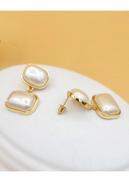 Zarif Geometrik Incili Pirinç Küpe fırsatları