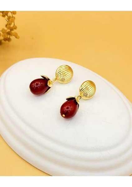 Kızıl Işıltılı Gold Küpe