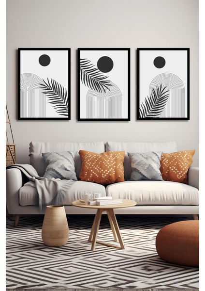 Siyah - Beyaz Bahem Stil Dekoratif Çerçevesiz 'lü Set Mdf Tablo