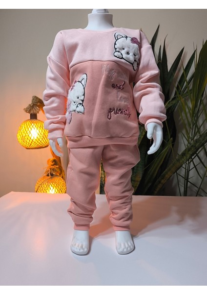 Kız Çocuk Peluş Detaylı Kabartmalı Kalın Takım Cepli %100 Pamuk fiyatları
