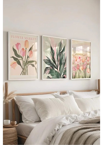 “whispers Of Spring” – Baharın Fısıltısı Çiçekler Dekoratif Çerçeveli Mdf 3lü Set Tablo Tablo fiyatları