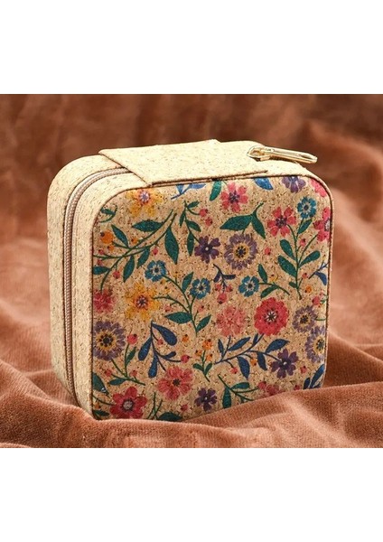 Dikiş Kutusu - Vintage Fermuarlı Çiçekli Seyahat- Yolculuk Için Taşınabilir