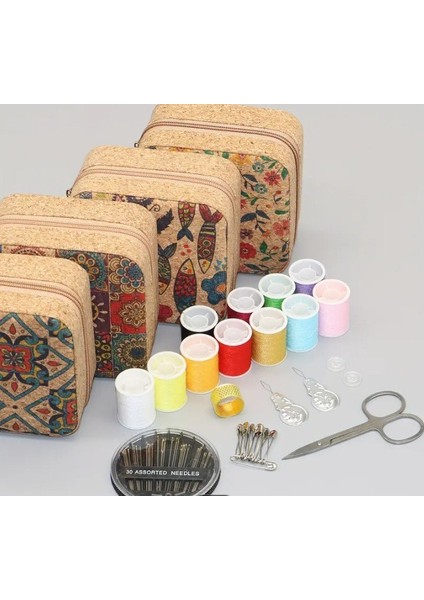 Dikiş Kutusu - Vintage Fermuarlı Çiçekli Seyahat- Yolculuk Için Taşınabilir indirimleri