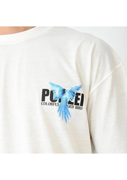 Unisex Bisiklet Yaka Baskılı Oversize T-Shirt - Beyaz fiyatları