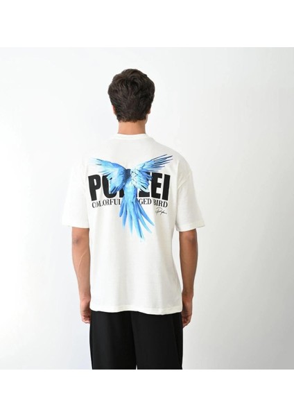 Unisex Bisiklet Yaka Baskılı Oversize T-Shirt - Beyaz indirimleri