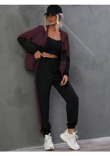 Kadın Uzun Kollu Kapşonlu Önden Fermuarlı Viskon Iki Iplik Bluz ve Pantolon Ikili Takım fiyatları