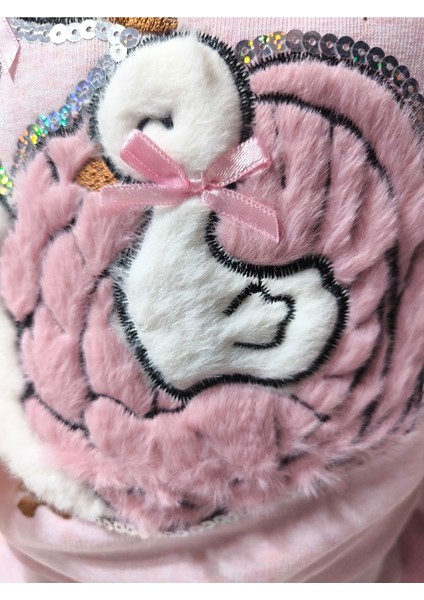 Kız Çocuk Peluş Detaylı Kabartmalı Kalın Takım Cepli %100 Pamuk