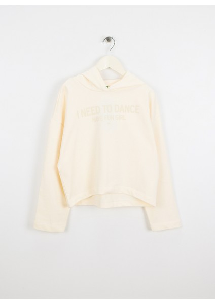 Baskılı Kız Çocuk Ekru Sweatshırt 3NBMC2053