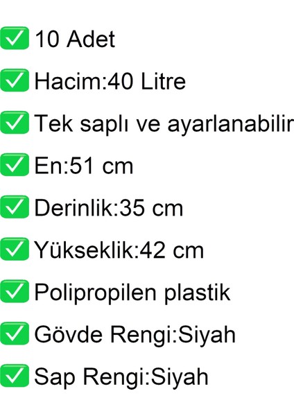 Tekerlekli Plastik Market Alışveriş El Sepeti 40 Litre Siyah 10 Adet fiyatları