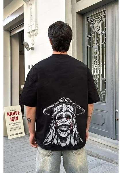 Unisex Bisiklet Yaka Baskılı Oversize T-Shirt - Siyah fiyatları