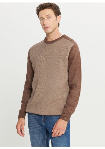 Bisiklet Yaka Standart Kahve - Bej Erkek Kazak ACE049261478_KHJ