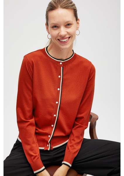 Paris, Çizgi Detaylı Kadın Triko Hırka - Kiremit fiyatları