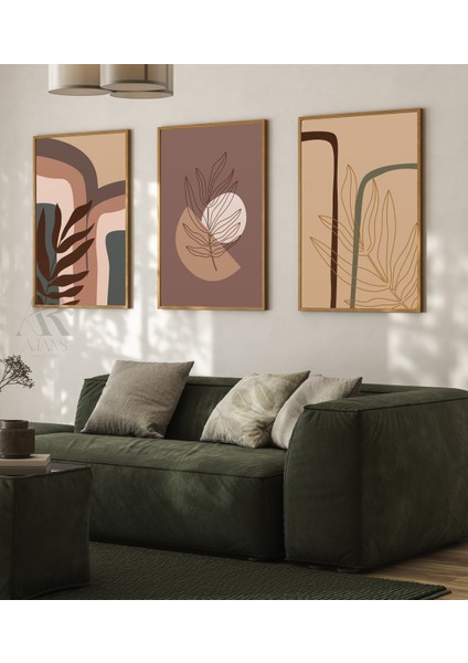 Doğal Formlar Soyut Boho Tarzı Çerçeve Görünümlü 3'lü Set Mdf Poster fiyatları