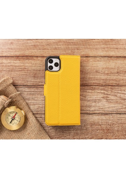 Apple iPhone 11 Pro Max Uyumlu Deri Cüzdanlı Kılıf FL12 Sarı indirimleri