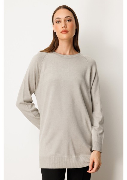 Kadın Arkası Düğmeli Sıfır Yaka Kazak 65413 Gri