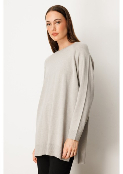 Kadın Arkası Düğmeli Sıfır Yaka Kazak 65413 Gri fiyatları