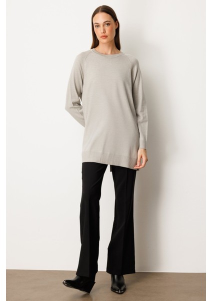 Kadın Arkası Düğmeli Sıfır Yaka Kazak 65413 Gri modelleri