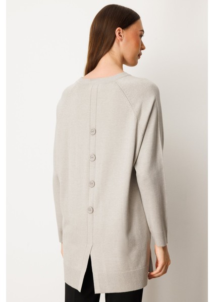 Kadın Arkası Düğmeli Sıfır Yaka Kazak 65413 Gri fırsatları