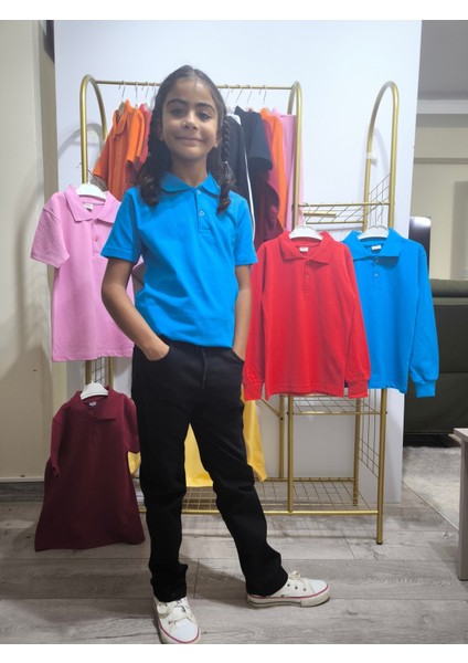 unisex Çocuk Genç Polo Yaka Kısa Kol Okul Günlük Tişört, Nefes Alabilen Kumaş