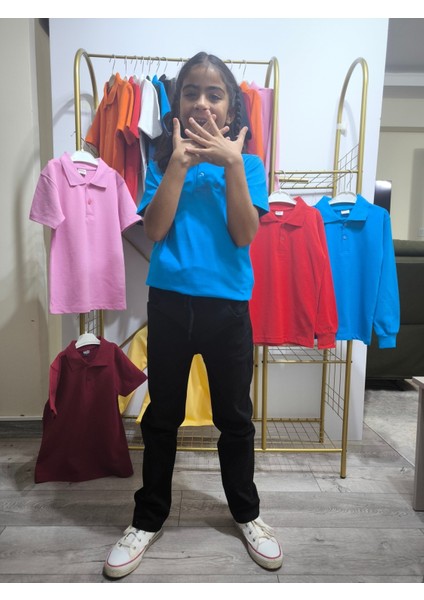 unisex Çocuk Genç Polo Yaka Kısa Kol Okul Günlük Tişört, Nefes Alabilen Kumaş modelleri