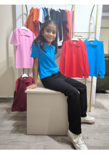 unisex Çocuk Genç Polo Yaka Kısa Kol Okul Günlük Tişört, Nefes Alabilen Kumaş fırsatları