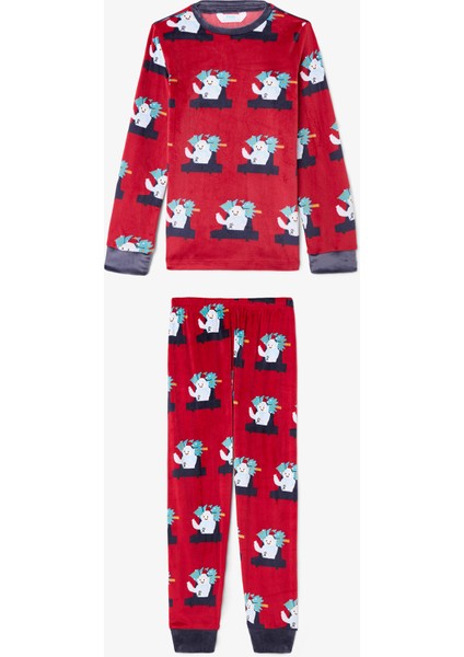 Kırmızı Erkek Çocuk Araba Desenli Pijama Takımı