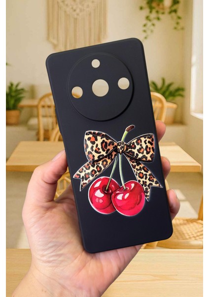 Realme 11 Pro Uyumlu Kiraz Leopar Fiyonk Desenli Silikon Darbe Emici Rubber Kılıf